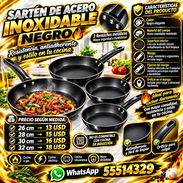 SARTÉN DE ACERO INOXIDABLE NEGRO ANTIADHERENTE, VARIAS MEDIDAS, TODOS NUEVOS EN SU EMPAQUE, ENTREGA DE FACTURA. VARIEDAD - Img 57463652