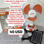 Ventilador recargable de mesa Saco 12" + Panel Solar + 2 bombillos led ($40) - Img 55708814