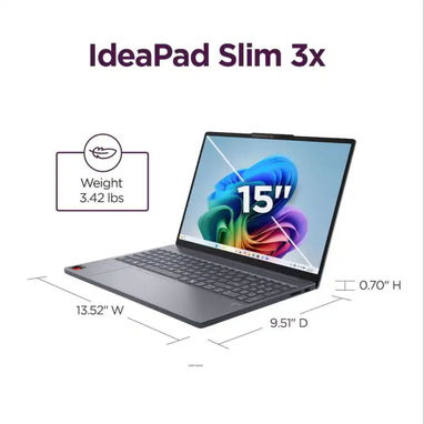Laptop Lenovo IdeaPad Slim 3x 83N30000US Copilot+ PC 15.3" Táctil Snapdragon X 16GB RAM 256GB SSD Luna Gris 🔶 - 2/4