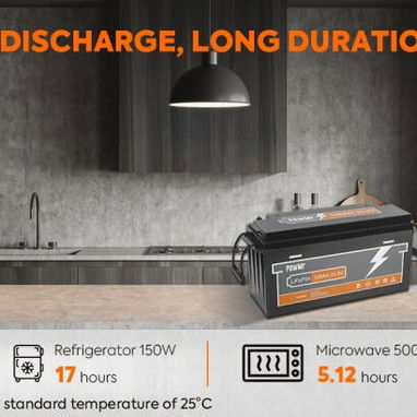 Batería de litio PowMr de 2,56 kWh con carga flash BMS de grado A de 6000 ciclos de 100 A, 25,6 V y 100 Ah, LiFePO4 - 5/9