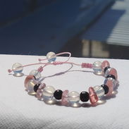 Pulsera de Cuarzo rosa chip, Piedra lunar y Onix - Img 51787297