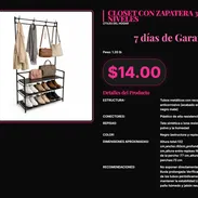 Closet zapatera 3 niveles negro 132cm 16cm entre repisas, Closet con zapatera 3 pisos tubos anticorrosivos 132cm . - Img 57426664