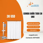 COMBO PARA BAÑO, Cortina de ducha, ducha de mano con base, barra ajustable - Img 56625123