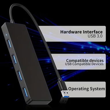 🔌 Hub USB 3.0 Ultra Delgado – 4 Puertos USB-A ⚡ - 3/5