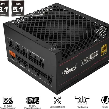 Fuente de alimentación completamente modular Rosewill VMG 1000W 80+ Gold, compatible con ATX 3.0 y 3.1, 52815418 - Img 118429936