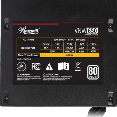 Rosewill VNW 650W 80+ certificado blanco, diseño PFC activo no modular, fuente de alimentación de bajo ruido 52815418 - Img 122538598