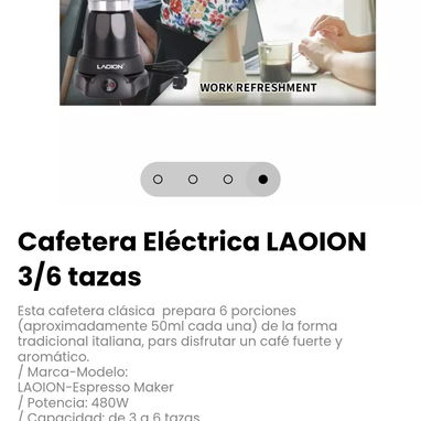 Cafetera Eléctrica LAOION 3/6 tazas. Capacidad: de 3 a 6 tazas - 3/3