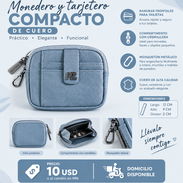 👛 Monedero y tarjetero de cuero compacto azul. - Img 57784133