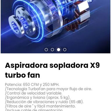 Aspiradora sopladora X9 turbo fan. /Incluye cable de alimentación. - Img 116123382