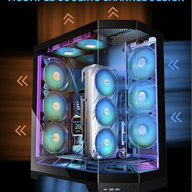 MUSETEX Funda de PC, diseño de montaje vertical de GPU, ventiladores ARGB 5 PWM preinstalados, soporte RAD de 14.173 in, - Img 122549725