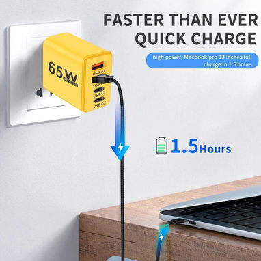 🔌​ CARGADOR 65 WATT 🔌​  4 SALIDAS - 2 TIPOC 2 USB 🔌​  -- PLUG AMERICANO 🔌​ -- 5.8872360 - Img 104316676
