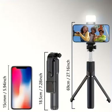Selfie Stick Telescópico con Trípode, Luz Integrada y Control remoto. - Img 123313154