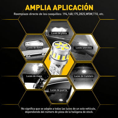 Bombillas LED T10 AUXITO Cola de pescado 194/168/2825 Canbus 6500K Blanco Frío – Paquete de 2 - 3/8
