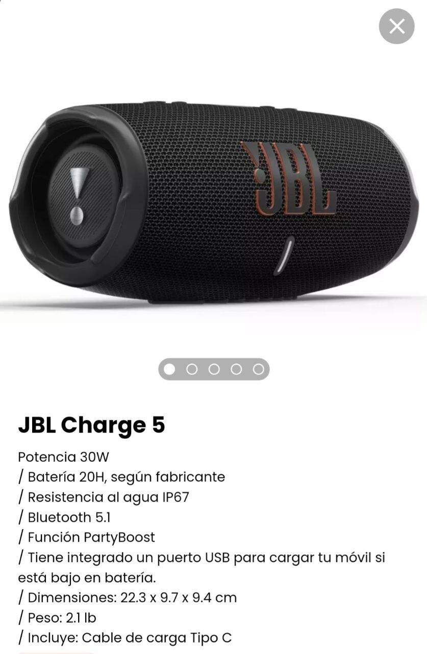 Altavoz portátil JBL Charge 5 Bluetooth resistente al agua 20h