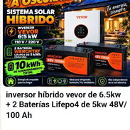 Combo Inversor híbrido VEVOR de 6.5 Kw + 2 baterías LiFePO4 de 5 Kw 48 V/100 Ah - Img 58459267
