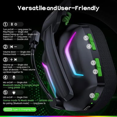 WESEARY WG1 | Auriculares Gamer Inalámbricos | 2.4ghz, bluetooth | - Img 125224491
