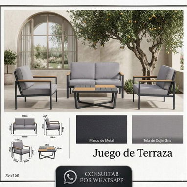 🚧 JUEGO DE TERRAZA CON MARCO DE METAL TELA DE COJÍN GRIS 🚧 - Img 118273365