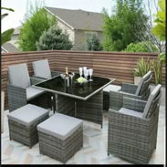 Juego de 9 muebles para terraza rattan original importado mesa 4 butacas y 4 puff nuevo en caja - Img 57900172