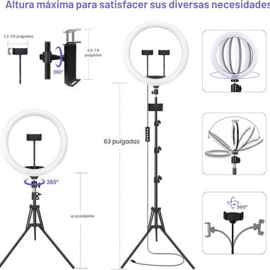 * Anillo de luz para selfie de 10" con trípode de 73" y 1 soporte para teléfono. - Img 121528412