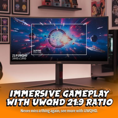 AOC CU34G4H Monitor de juegos ultraancho curvo de 34 pulgadas, WQHD 3440x1440, DisplayPort de 200 Hz / 100Hz HDMI, 0.3ms - 4/10