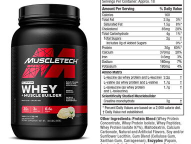 Whey Protein Muscletech 1.8lb 18 servicios+3 gramos de creatina por servicio  sabores : chocolate y vainilla  $50 - Img 49039093