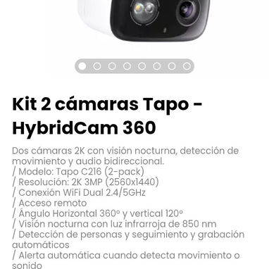 Kit 2 cámaras Tapo - HybridCam 360. Dos cámaras 2K con visión nocturna, detección de movimiento y audio bidireccional. - Img 116117807