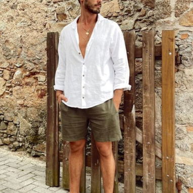 Camisas blancas de lino , ropa de vestir para hombre - Img 70990215