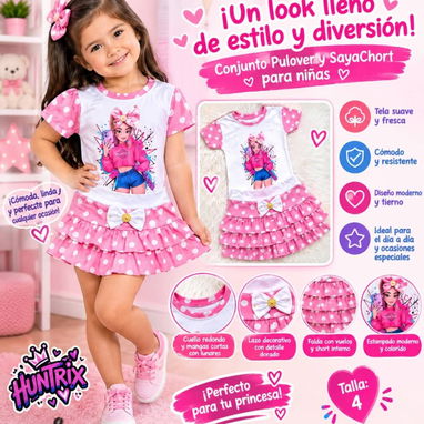 PROMO CONJUNTOS PARA NIÑA 👧 Conjunto Pulover y Saya-Short 1️⃣ Azul con lunares blancos: falda con vuelos estampado cath - 5/7