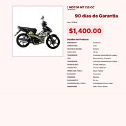 Moto MT 125 CC + Kit Viajero: Candado con Alarma y Capa de Regalo VPT#-0356 - Img 55438535