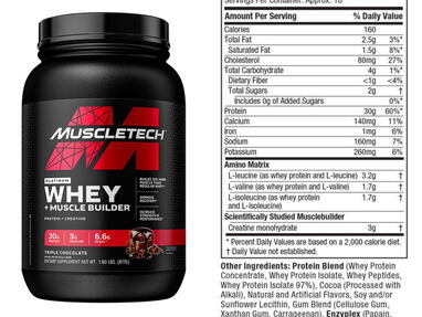 Whey Protein Muscletech muscle Builder (creatina y aminoácidos Bcaa) 18 servicios, 30 gramos de proteina 55595382 - Img 63248408