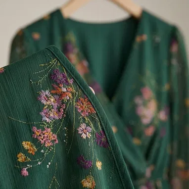 Vestido corto de mujer elegante, estampado floral verde mangas largas [Talla S] 25usd - Img 124804415