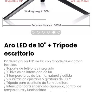 Kit de luz anular LED de 10", con trípode de escritorio incluido. - Img 123282573