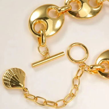 Gargantilla de cierre hebilla OT muy de moda para mujer con una cadena de cola de concha geométrica ancha. - Img 94143228