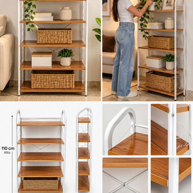Estante organizador de metal y madera, 5 niveles / organizador multiuso - 2/3