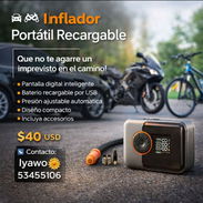 🚗🏍️🚲 ¡Que no te agarre un imprevisto en el camino! 🔋 Inflador Portátil Recargable Compacto, práctico y súper fácil d - Img 54923454