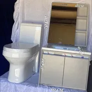 Juego de taza monolitica + mueble de baño, espejo y botiquin - Img 53891595