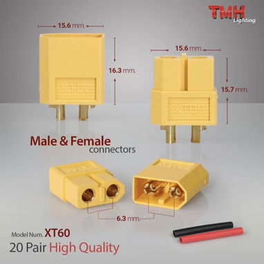 Par de conectores XT60 de alta calidad, hembra + macho + 4 piezas de tubos termoretráctiles. - Img 122385345