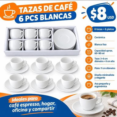 Juego de tazas para café con sus platos - 7/10