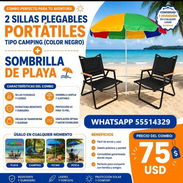 2 SILLA PLEGABLE PORTÁTIL TIPO CAMPING NEGRAS + SOMBRILLA DE PLAYA, ENTREGA DE FACTURA, VARIEDAD DE COMBOS - Img 56545391