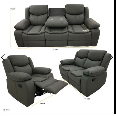 💥 Juegos de muebles reclinables 3,2,1 plaza ✓Material: Cuero de aire  ✓ negro, carmelita y gris - Img 123028184