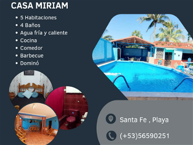 ⭐Renta casa con piscina en Santa Fe con 5 habitaciones,4 baños, agua fría y caliente, cocina, barbecue, terraza,dominó - Img 65489278