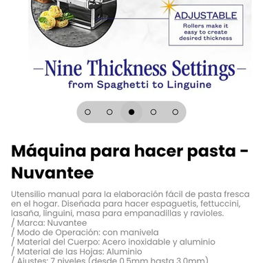 Máquina para hacer pasta - Nuvantee. Diseñada para hacer espaguetis, fettuccini, lasaña, linguini, masa para empanadilla - 3/5