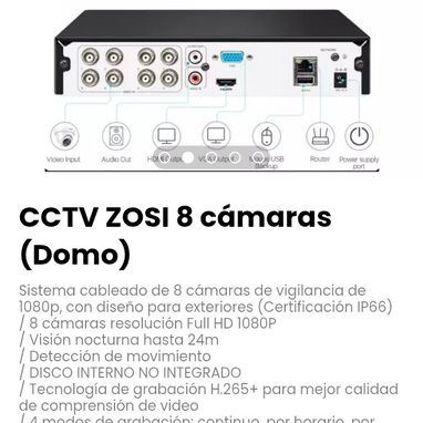 CCTV ZOSI 8 cámaras (Domo). Sistema 8 cámaras resolución Full HD 1080P. Para exteriores. Nuevo - Img 109589523