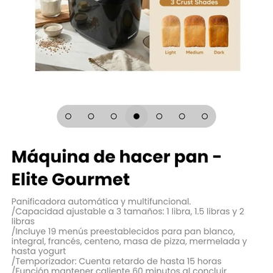 Máquina de hacer pan - Elite Gourmet. Capacidad ajustable a 3 tamaños: 1 libra, 1.5 libras y 2 libras - 4/7