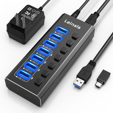 Extension Hub Leinsis USB 3.0 de 7 Puertos con 4 optimizados para carga + - Img 113110646