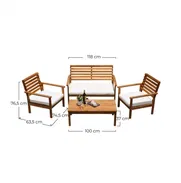 Conjunto de Jardín Acacia (Mesa de Centro + 2 Sillas + Banco) con cojines Blancos - Img 48957070
