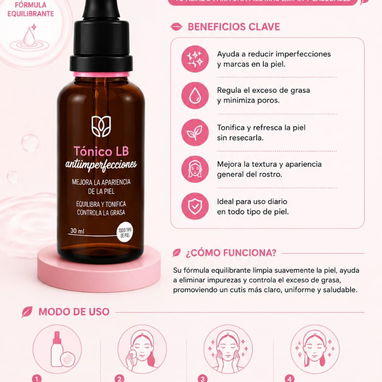 Tónico Facial Antiimperfecciones Reducir marcas Antimanchas Controla la grasa Tonico Aclarante Tonifica la piel - 2/2