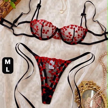 Conjunto de lencería en colores rojo y negro, diferentes modelos y tallas, XS, S, M y L - 2/3