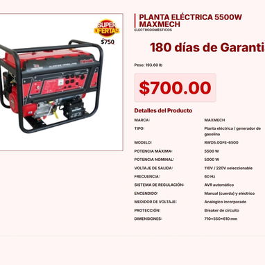 Planta Eléctrica Hollfill FW4500iS de 3600W por 700 Dólares Netos VPT#-0247 - Img 120976406