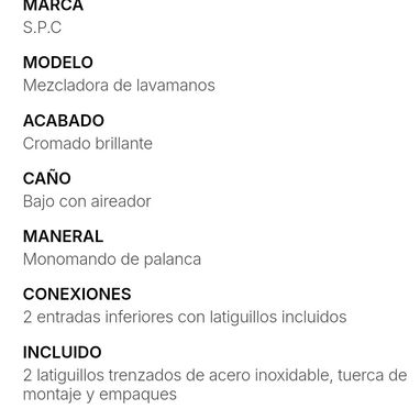 Llave mezcladora mono mando de lavamanos con latiguillos. - 2/2